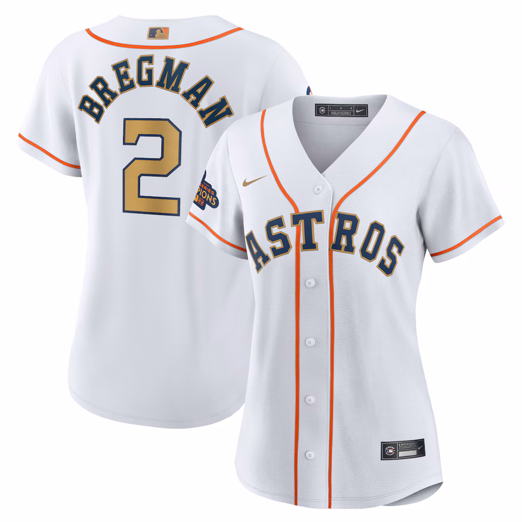 Women's Houston Astros Alex Bregman Nike White/Gold 2023 Gold Collection Replica Player Jersey - Jersey