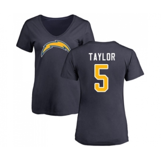 Football Women's Los Angeles Chargers #5 Tyrod Taylor Navy Blue Name & Number Logo T-Shirt - Jersey