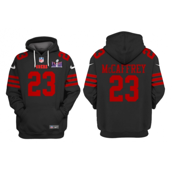 Men's San Francisco 49ers #23 Christian McCaffrey Black Super Bowl LVIII Alternate Pullover Hoodie - Jersey