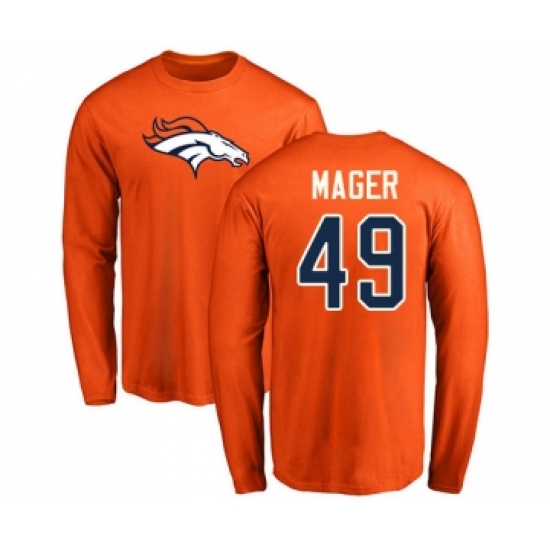 Football Denver Broncos #49 Craig Mager Orange Name & Number Logo Long Sleeve T-Shirt - Jersey