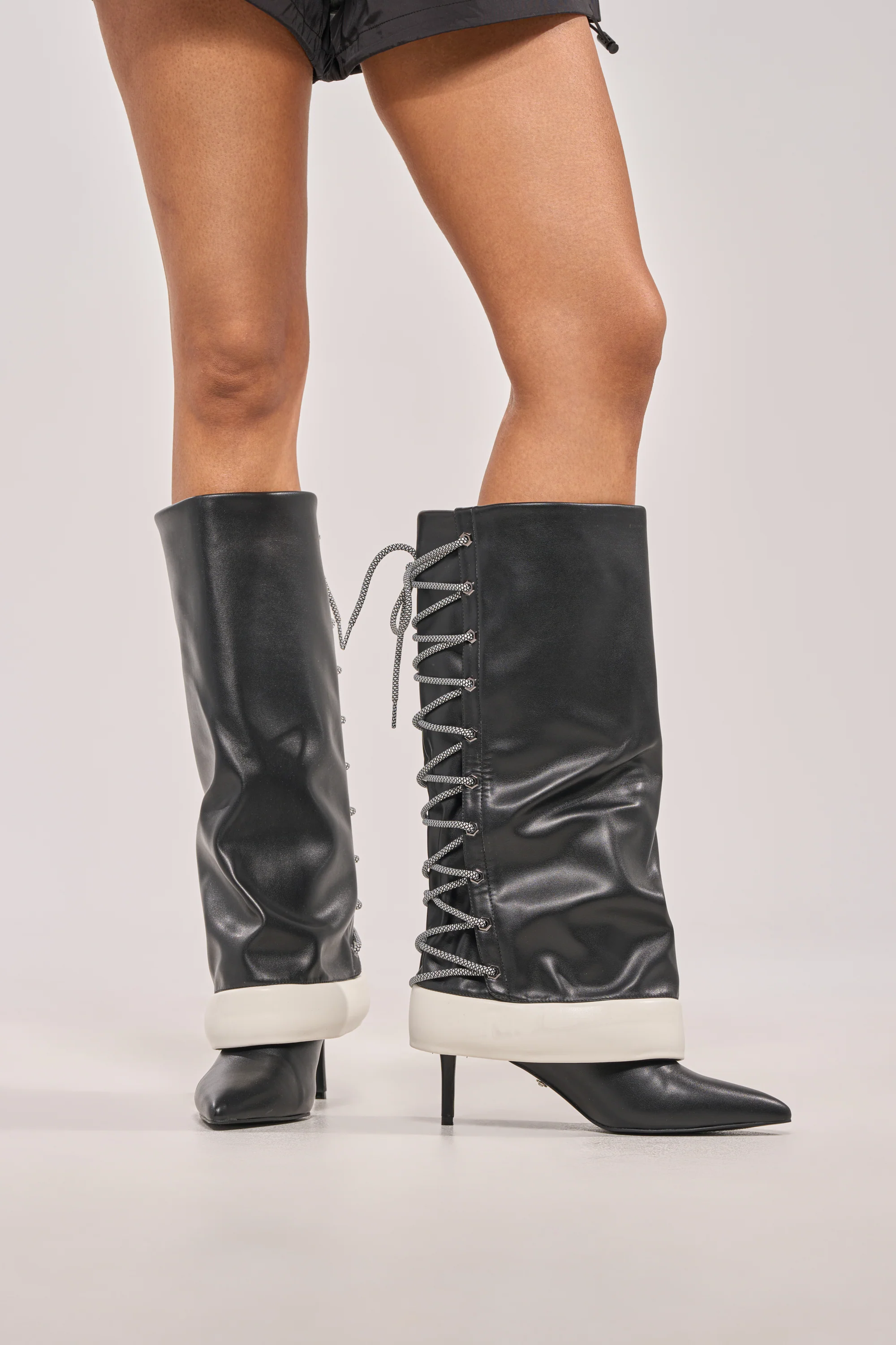 AKIRA GOLD HALOED BLACK LACE UP BLACK BOOTIE - Akira Wear