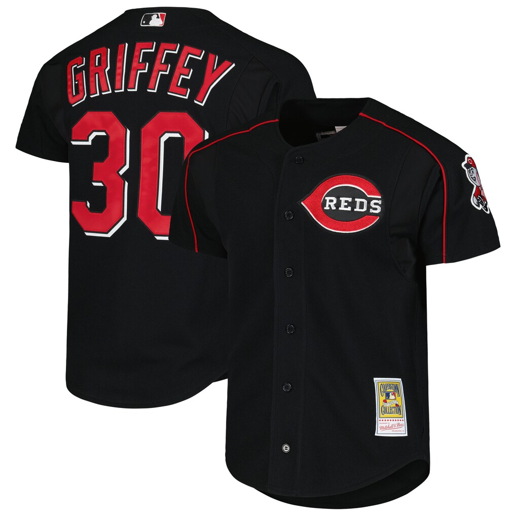 Men's Cincinnati Reds Ken Griffey Jr. Mitchell & Ness Black Cooperstown Collection Authentic Mesh Batting Practice Jersey - Jersey