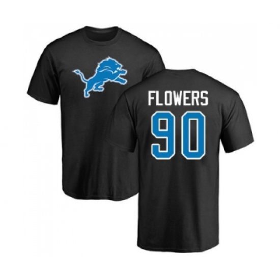 Football Detroit Lions #90 Trey Flowers Black Name & Number Logo T-Shirt - Jersey