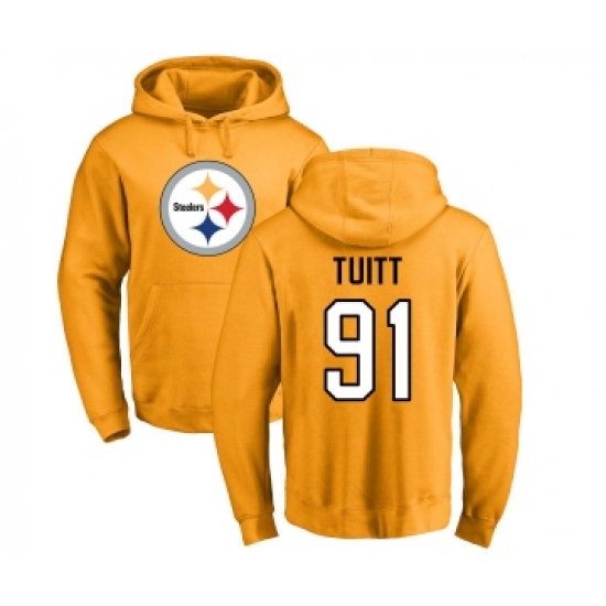 Football Pittsburgh Steelers #91 Stephon Tuitt Gold Name & Number Logo Pullover Hoodie - Jersey