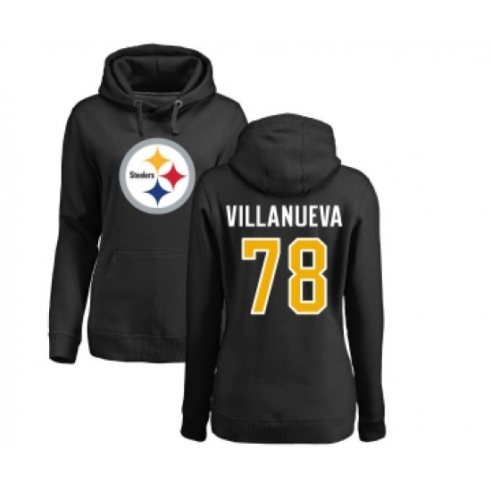 Football Women's Pittsburgh Steelers #78 Alejandro Villanueva Black Name & Number Logo Pullover Hoodie - Jersey