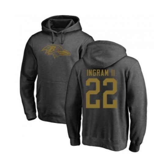 Football Baltimore Ravens #22 Mark Ingram II Ash One Color Pullover Hoodie - Jersey