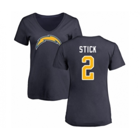 Football Women's Los Angeles Chargers #2 Easton Stick Navy Blue Name & Number Logo T-Shirt - Jersey