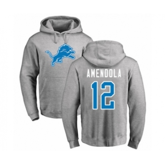 Football Detroit Lions #12 Danny Amendola Ash Name & Number Logo Pullover Hoodie - Jersey