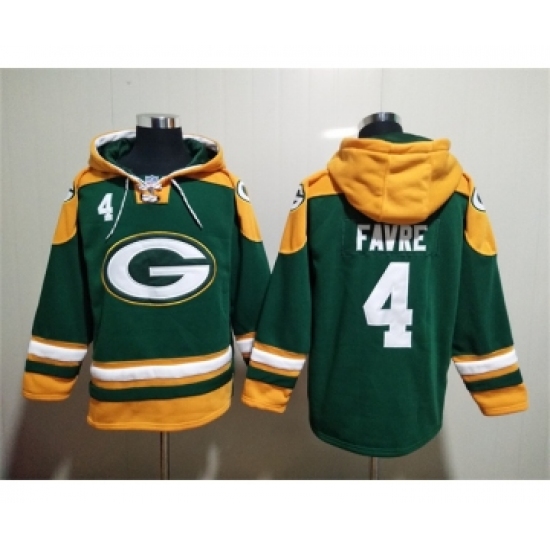 Men's Green Bay Packers #4 Brett Favre Green Lace-Up Pullover Hoodie - Jersey