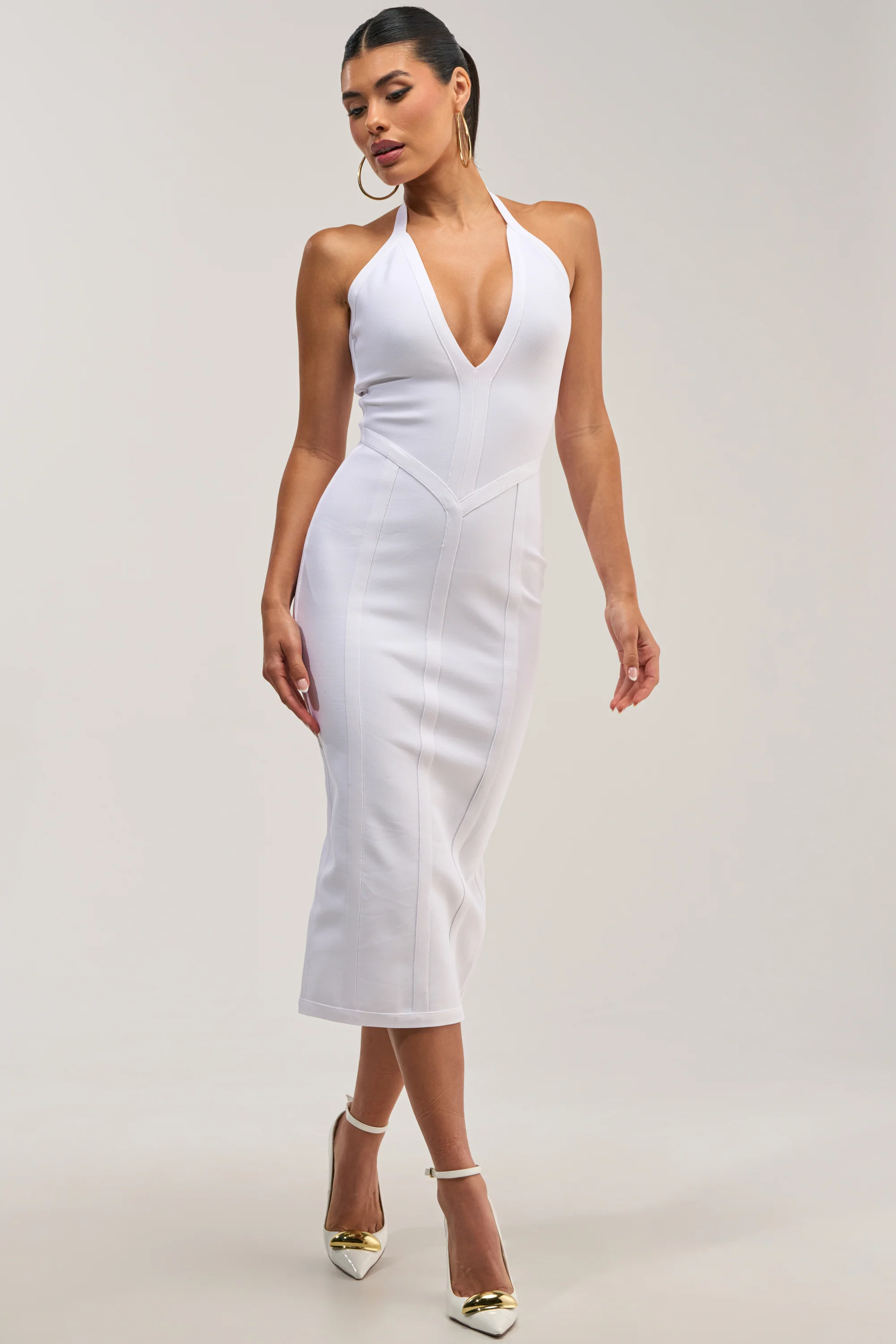 TIA BANDAGE MIDI DRESS IN WHITE - Akira Wear