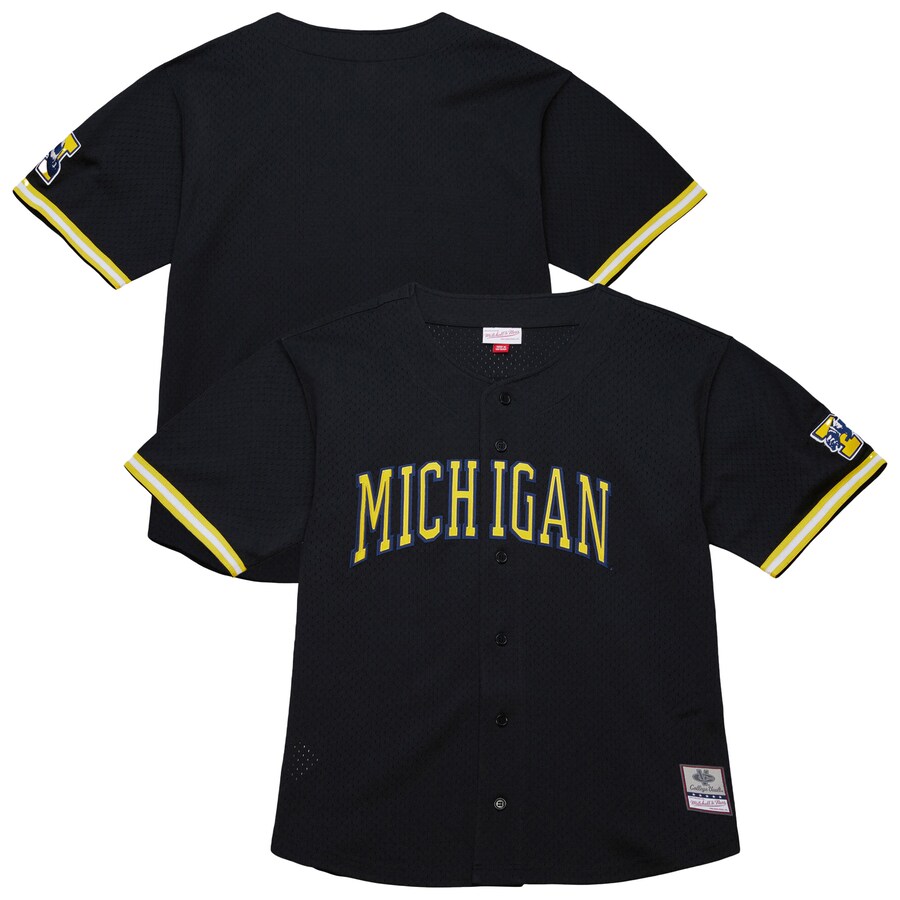 Men's Mitchell & Ness Black Michigan Wolverines On The Clock Full-Button Fashion Jersey - Jersey