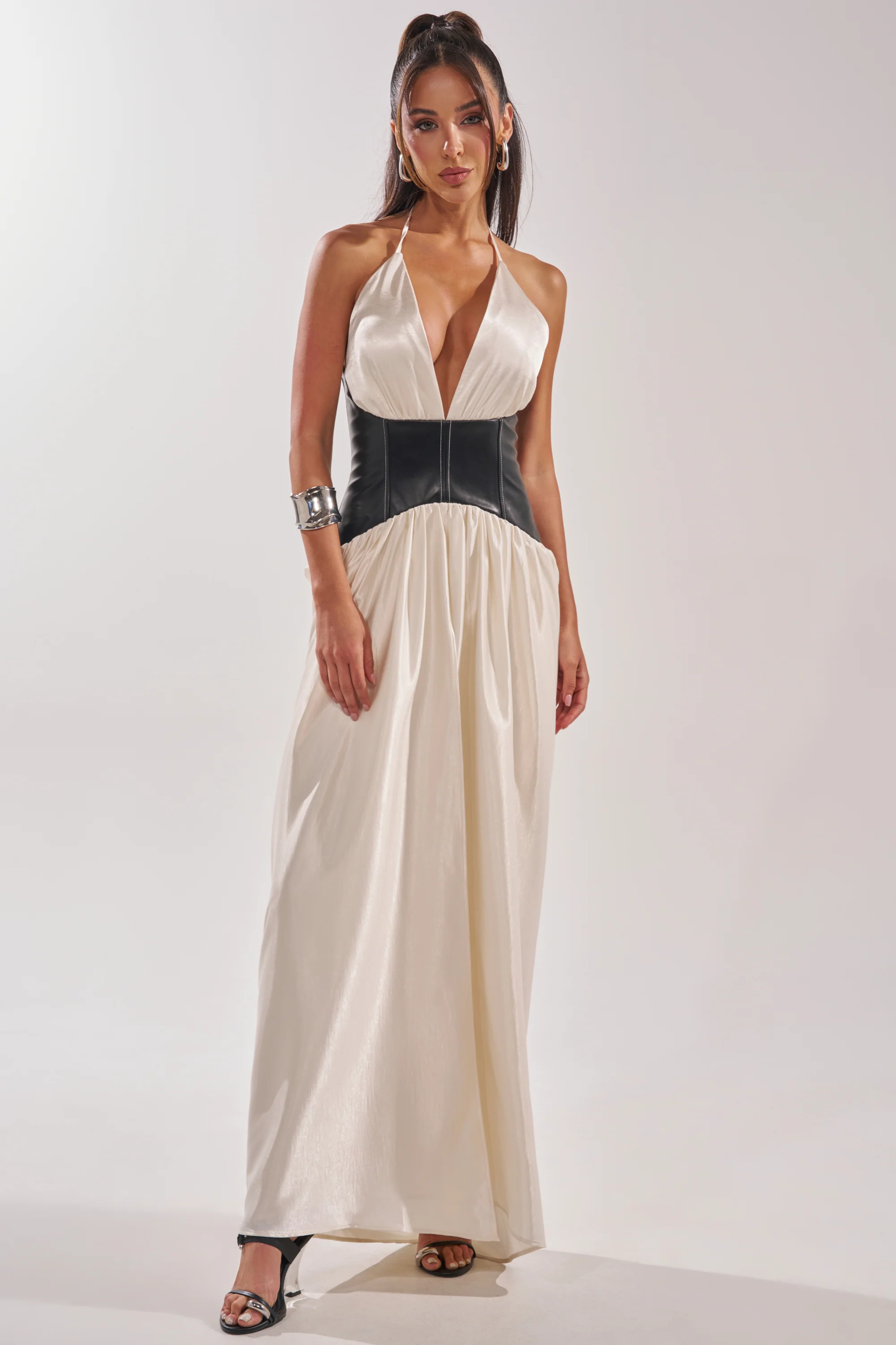 SCARLETT HALTER LEATHER CORSET MAXI DRESS - Akira Wear
