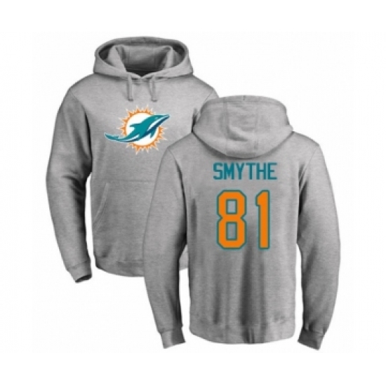 Football Miami Dolphins #81 Durham Smythe Ash Name & Number Logo Pullover Hoodie - Jersey