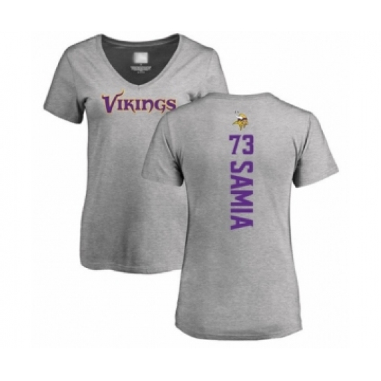 Football Women's Minnesota Vikings #73 Dru Samia Ash Backer V-Neck T-Shirt - Jersey