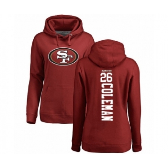 Football Women's San Francisco 49ers #26 Tevin Coleman Red Backer Pullover Hoodie - Jersey