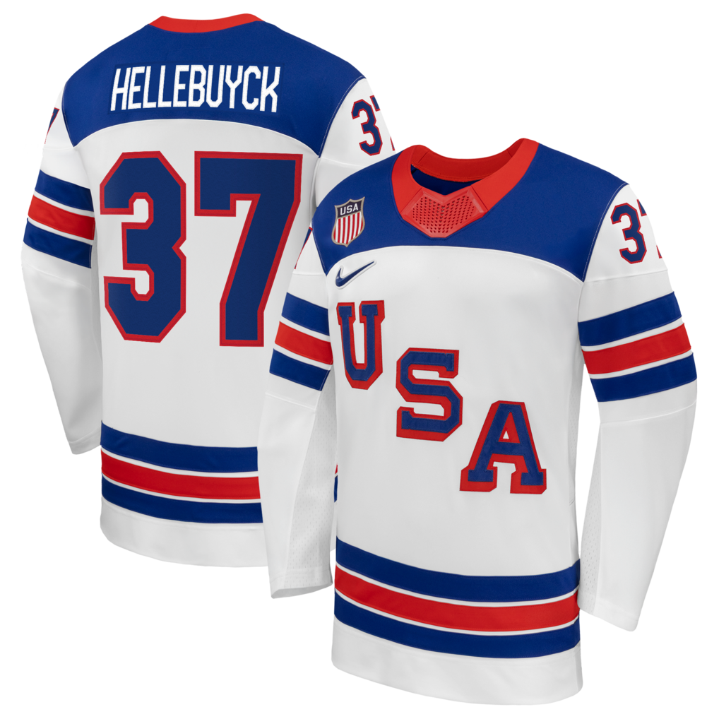 Men's Connor Hellebuyck Nike White US Hockey 2026 Away Replica Jersey - Jersey
