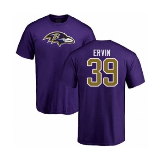 Football Baltimore Ravens #39 Tyler Ervin Purple Name & Number Logo T-Shirt - Jersey