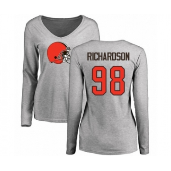 Football Women's Cleveland Browns #98 Sheldon Richardson Ash Name & Number Logo Long Sleeve T-Shirt - Jersey
