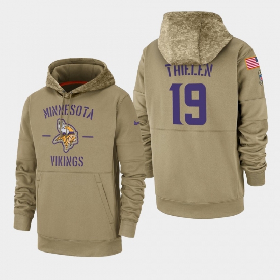 Men's Minnesota Vikings #19 Adam Thielen 2019 Salute to Service Sideline Therma Pullover Hoodie - Tan - Jersey