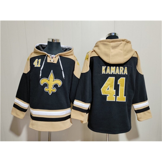 Men's New Orleans Saints #41 Alvin Kamara Black Ageless Must-Have Lace-Up Pullover Hoodie - Jersey