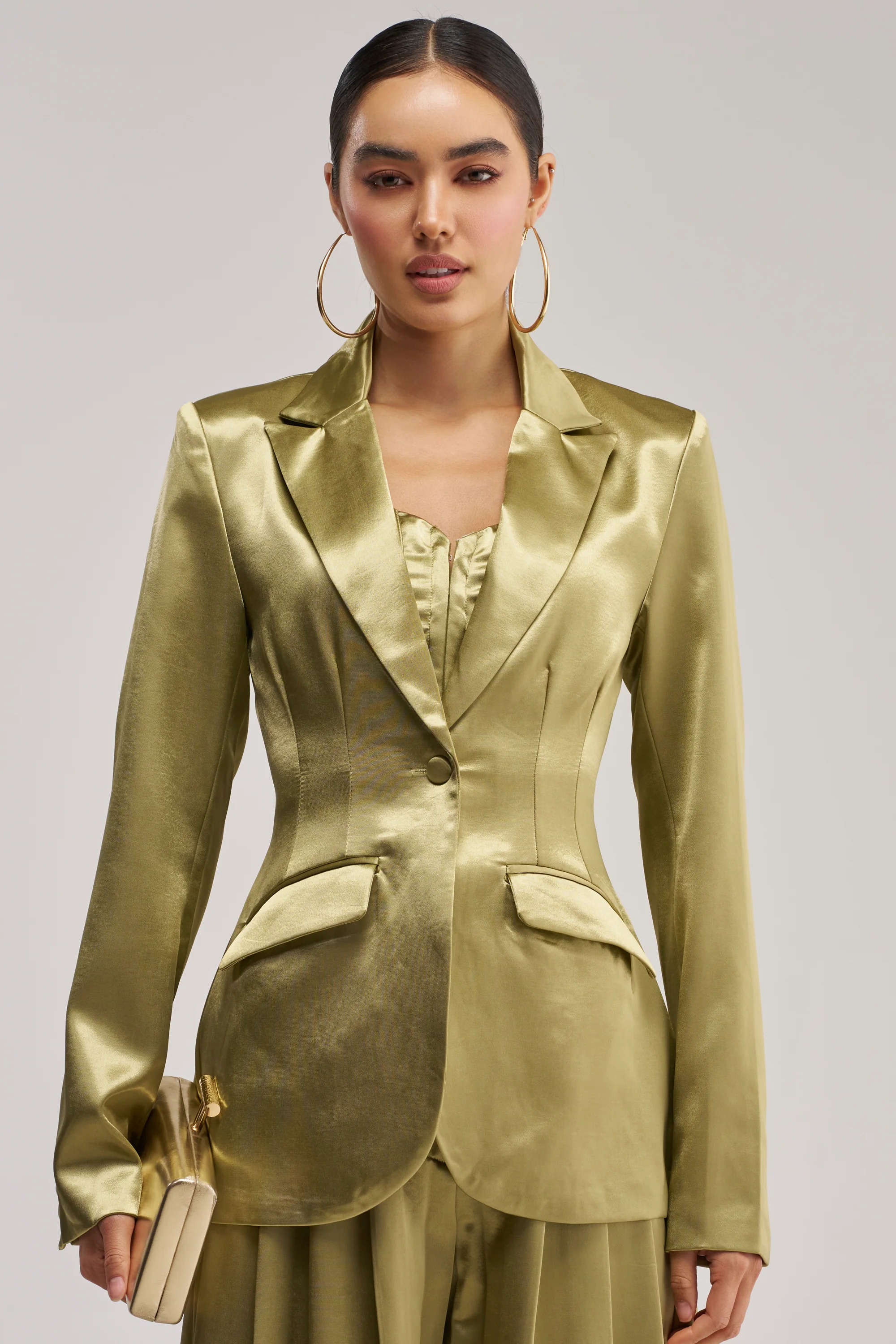 IRIS SATIN BLAZER IN OLIVE - Akira Wear