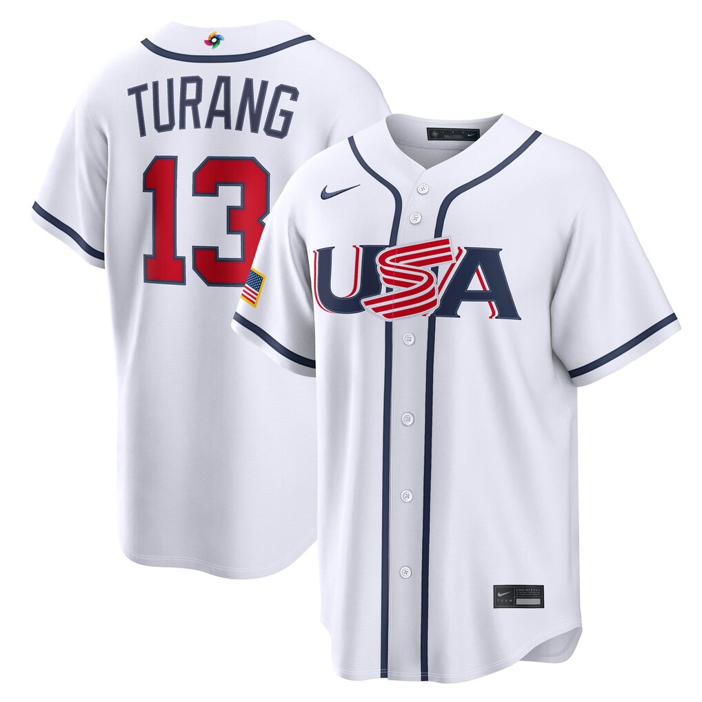 Men's USA Baseball Brice Turang Nike White 2026 World Baseball Classic Home Stadium Jersey - Jersey
