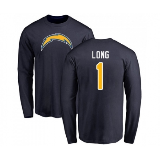 Football Los Angeles Chargers #1 Ty Long Navy Blue Name & Number Logo Long Sleeve T-Shirt - Jersey