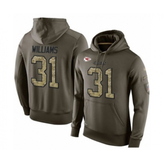 Football Men's Kansas City Chiefs #31 Darrel Williams Green Salute To Service Pullover Hoodie - Jersey