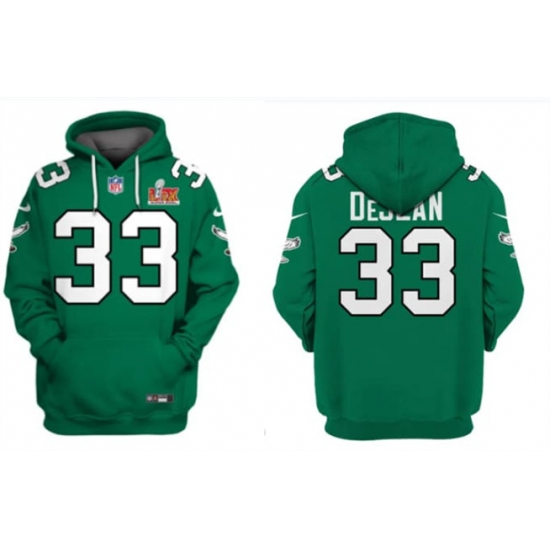Men's Philadelphia Eagles #33 Cooper DeJean Green 2025 Super Bowl LIX Patch Pullover Hoodie - Jersey