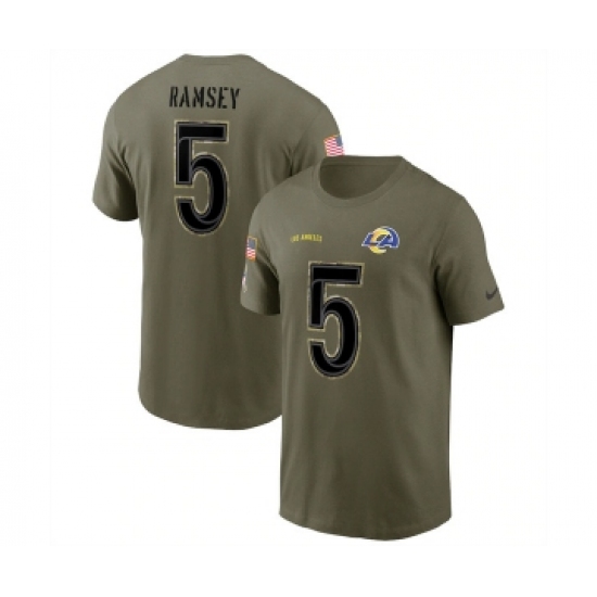Men's Los Angeles Rams #5 Jalen Ramsey 2022 Olive Salute to Service T-Shirt - Jersey