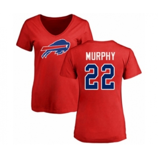 Football Women's Buffalo Bills #22 Marcus Murphy Red Name & Number Logo T-Shirt - Jersey