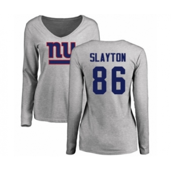 Football Women's New York Giants #86 Darius Slayton Ash Name & Number Logo Long Sleeve T-Shirt - Jersey
