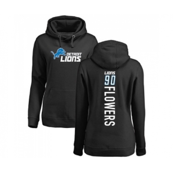 Football Women's Detroit Lions #90 Trey Flowers Black Backer Pullover Hoodie - Jersey