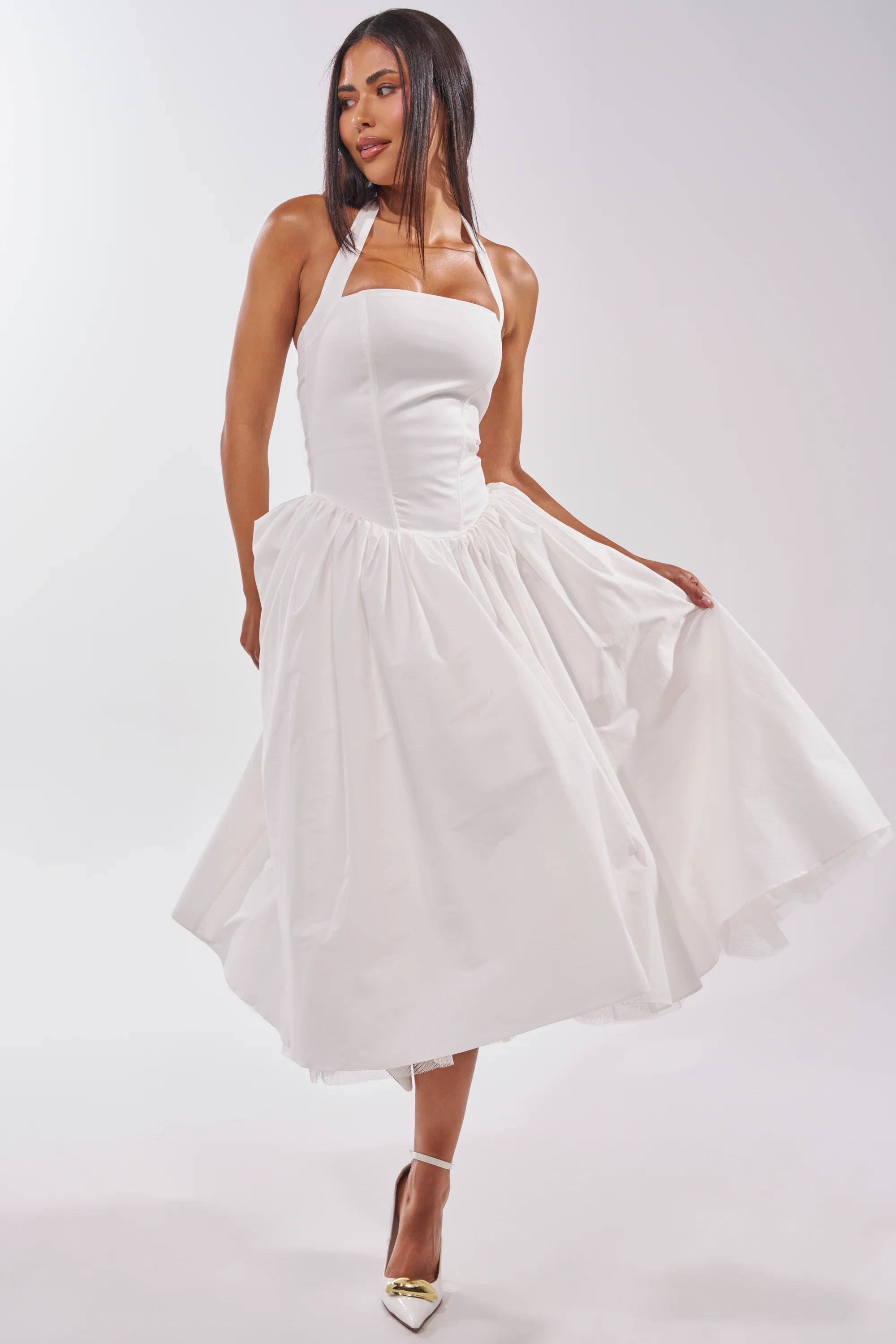 SUNDAY AFTERNOON POPLIN MIDI DRESS IN WHITE - Akira Wear