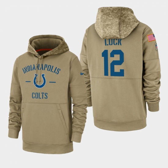 Men's Indianapolis Colts #12 Andrew Luck 2019 Salute to Service Sideline Therma Pullover Hoodie - Tan - Jersey
