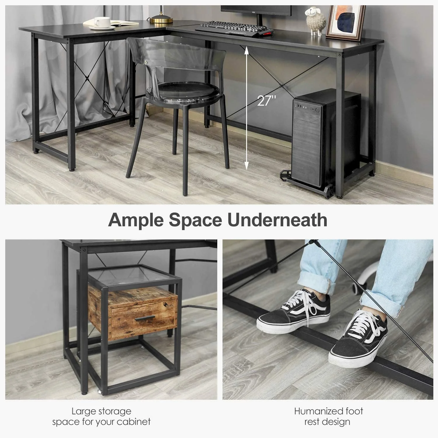 Arlopu Modern L-Shaped Desk, 66.5'' Corner Computer Desk Home Office Study Writing Workstation, Gaming Table