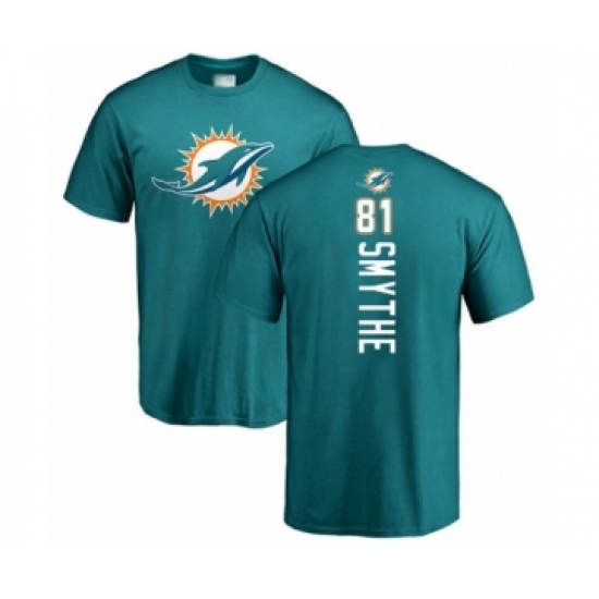Football Miami Dolphins #81 Durham Smythe Aqua Green Backer T-Shirt - Jersey