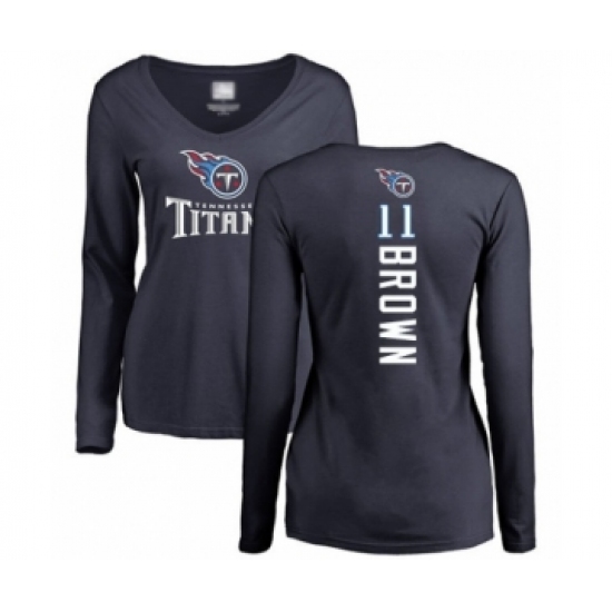 Football Women's Tennessee Titans #11 A.J. Brown Navy Blue Backer Long Sleeve T-Shirt - Jersey