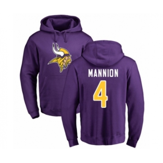 Football Minnesota Vikings #4 Sean Mannion Purple Name & Number Logo Pullover Hoodie - Jersey
