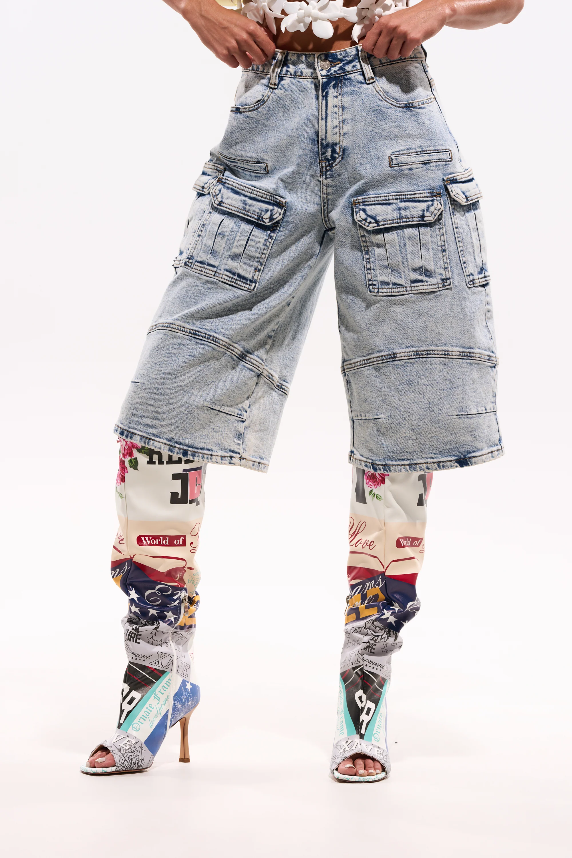 FORGET ME NOT DENIM CARGO BERMUDA SHORT - Akira Wear