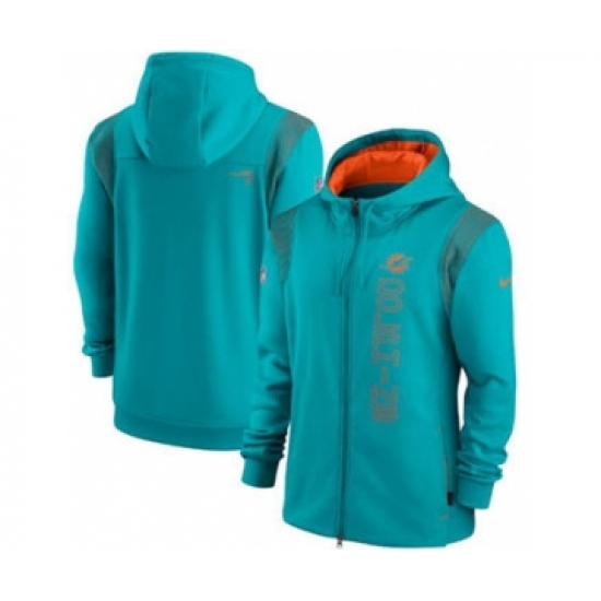 Men's Miami Dolphins 2021 Aqua Sideline Team Performance Full-Zip Hoodie - Jersey