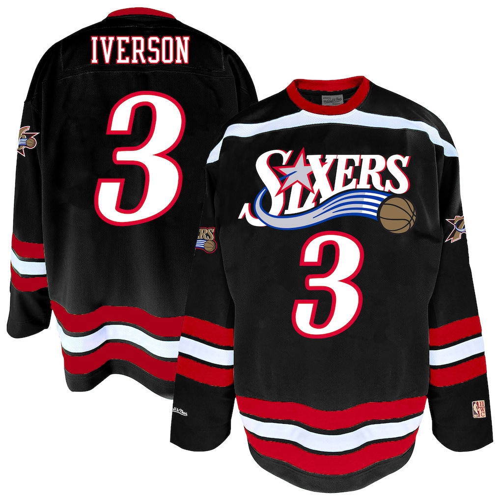 Men's Philadelphia 76ers Allen Iverson Mitchell & Ness Black Big & Tall NBA Hockey Jersey - Jersey