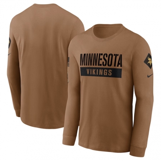 Men's Minnesota Vikings 2023 Brown Salute To Service Long Sleeve T Shirt - Jersey