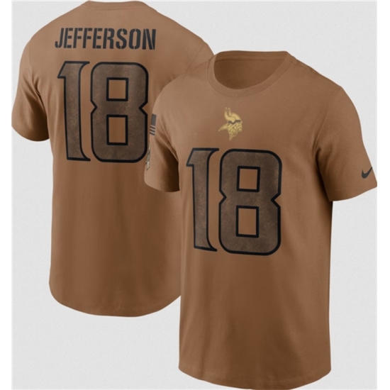 Men's Minnesota Vikings #18 Justin Jefferson 2023 Brown Salute To Service T Shirt - Jersey