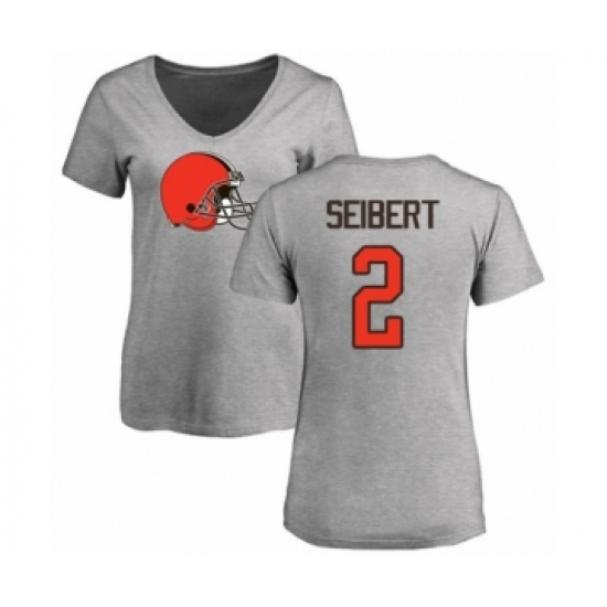 Football Women's Cleveland Browns #2 Austin Seibert Ash Name & Number Logo T-Shirt - Jersey
