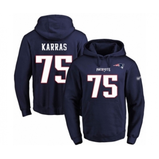 Football Men's New England Patriots #75 Ted Karras Navy Blue Name & Number Pullover Hoodie - Jersey