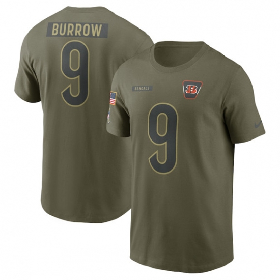 Men's Cincinnati Bengals #9 Joe Burrow Olive 2025 Salute to Service Name & Number T-Shirt - Jersey