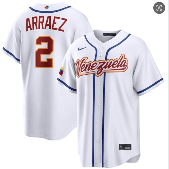Men's Venezuela Baseball #2 Luis Arraez White 2026 World Baseball Classic Home Stadium Stitched Jersey - Jersey