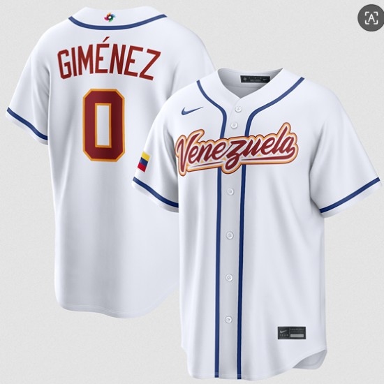 Men's Venezuela Baseball #0 Andrés Giménez White 2026 World Baseball Classic Home Stadium Stitched Jersey - Jersey