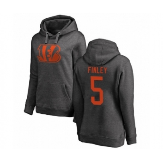 Football Women's Cincinnati Bengals #5 Ryan Finley Ash One Color Pullover Hoodie - Jersey